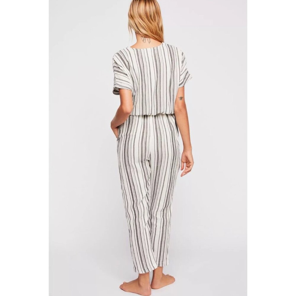 Jens Pirate Booty X Free People Ivory & Charcoal Striped Casual Boho Jumpsuit - Picture 9 of 14